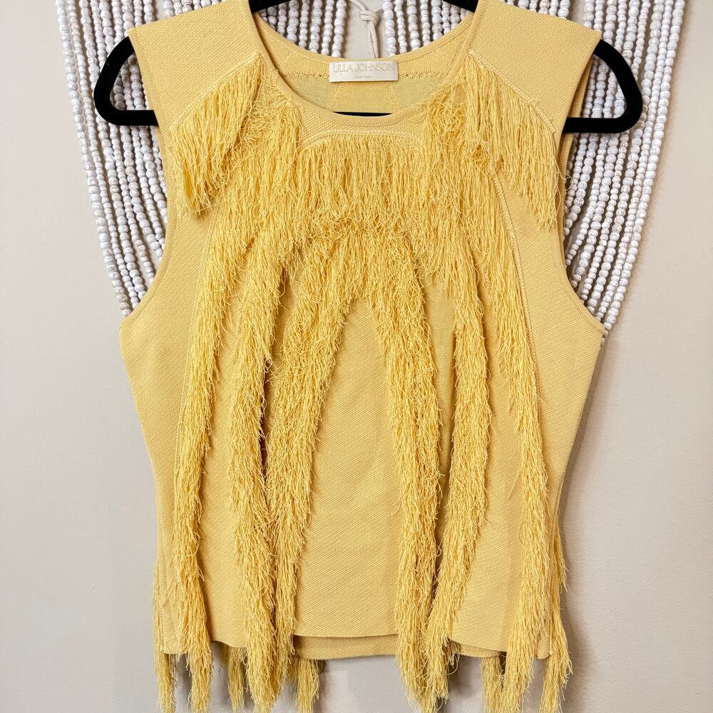 Ulla Johnson Yellow Bonnie Fringe Knit Blouse M